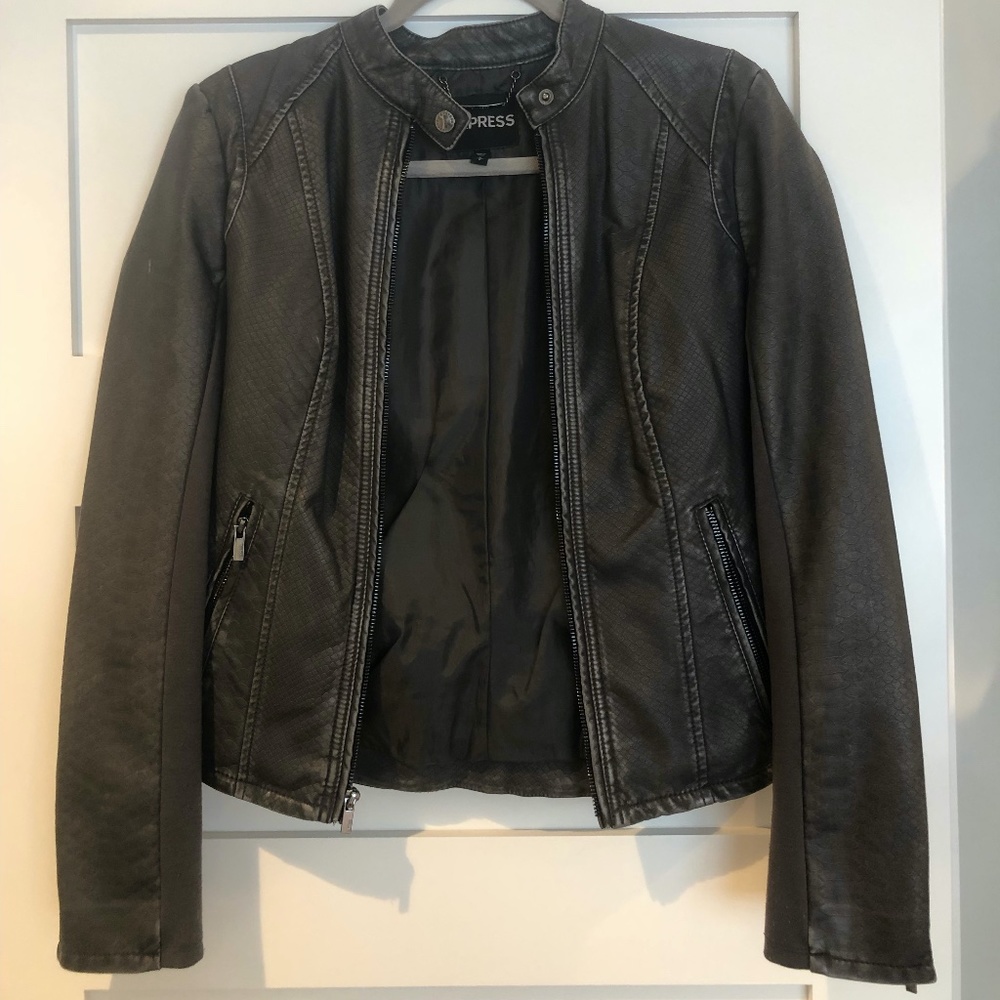 Express - Gray Faux Leather Jacket (S)
